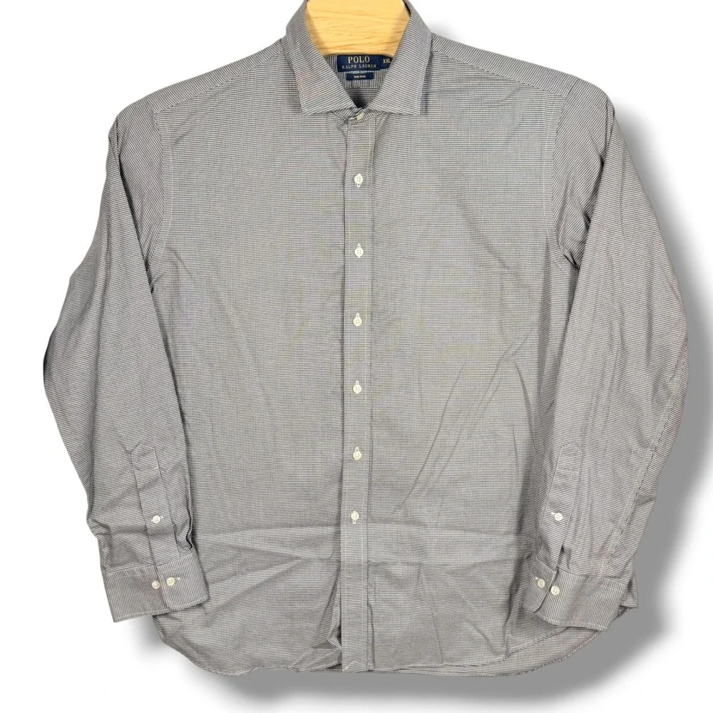 Polo Ralph Lauren Button Front Men XXL Black White Houndstooth Cotton Non-Iron